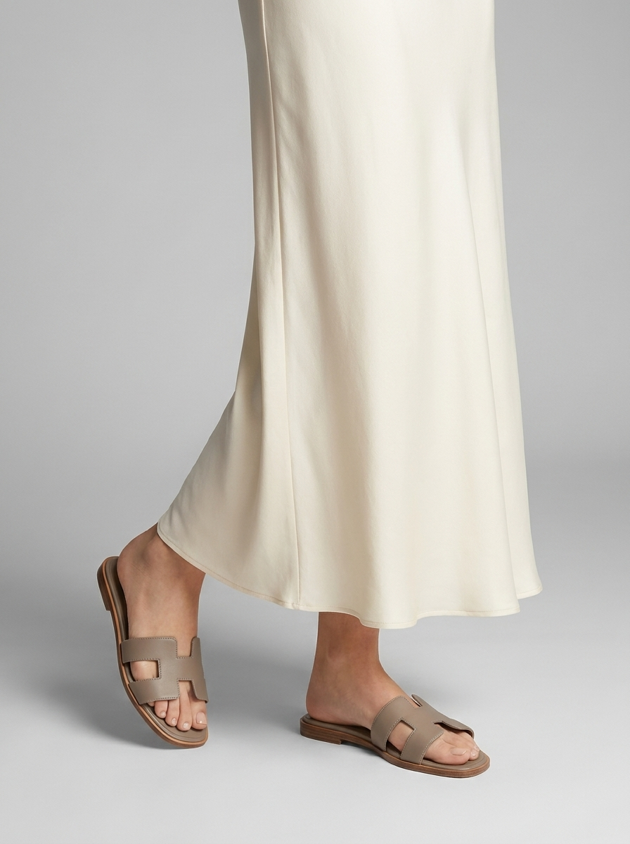 Luxury Leather H-Cut Sandals – Elegant Women's Flat Slide Sandals